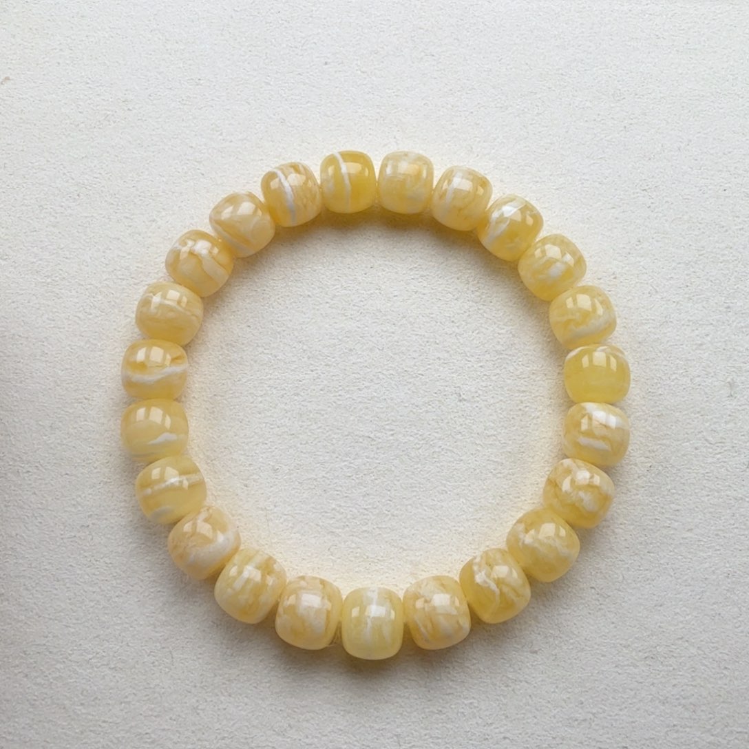 手串蜜蜡未镶嵌9+俄料瓷白虎皮纹精工老型手串