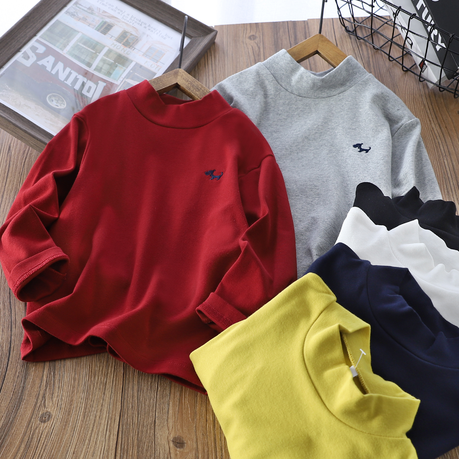 男童半高领打底衫25秋冬新款中大童时尚小高领打底衫长袖T恤39010