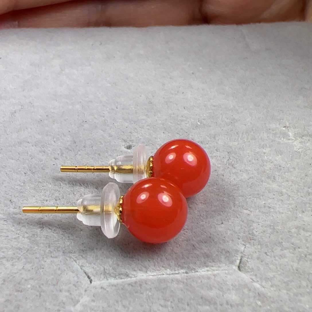 南红玛瑙耳钉18K金镶嵌蜜*.