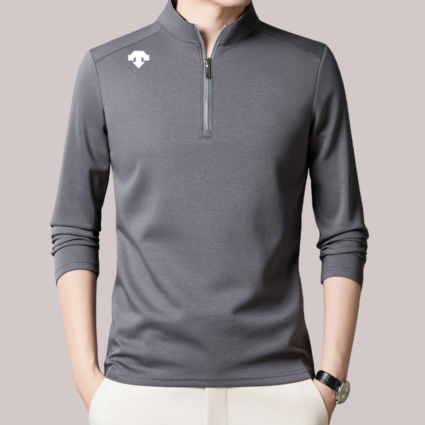 【商场同款】迪桑家秋冬男士卫衣套头衫厚款休闲运动半拉链打底衫