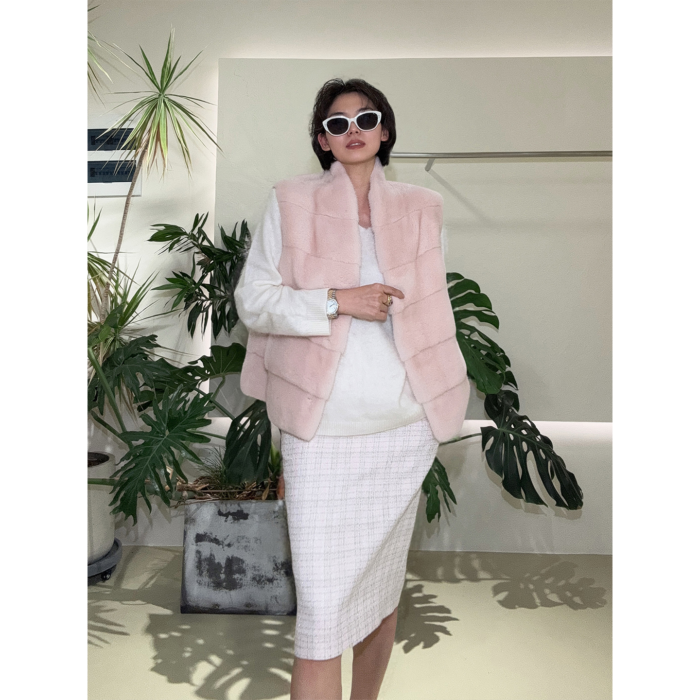 Daily romance25冬浪漫粉金粗花呢半裙