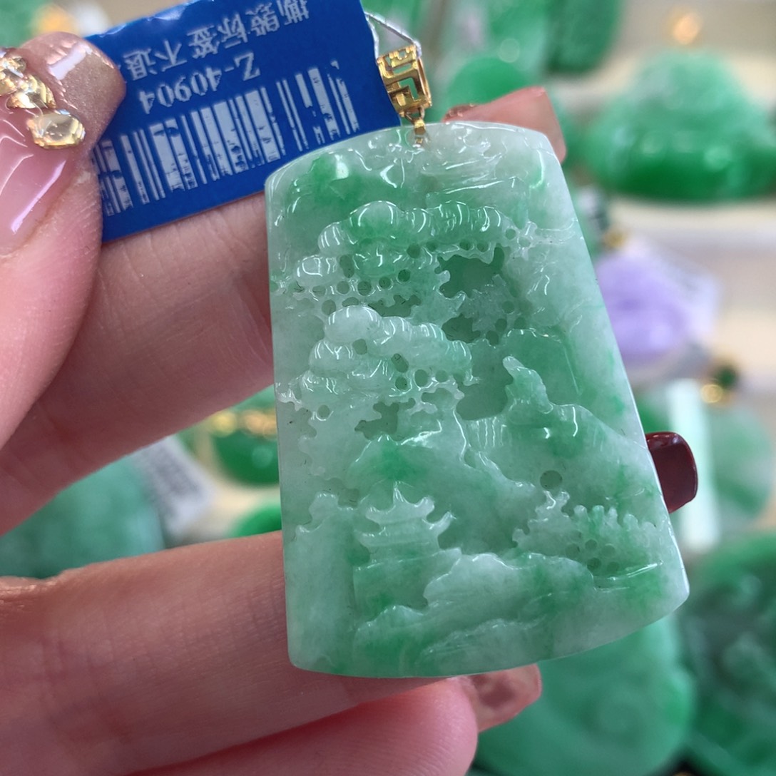 翡翠吊坠(不含链)18K金镶嵌