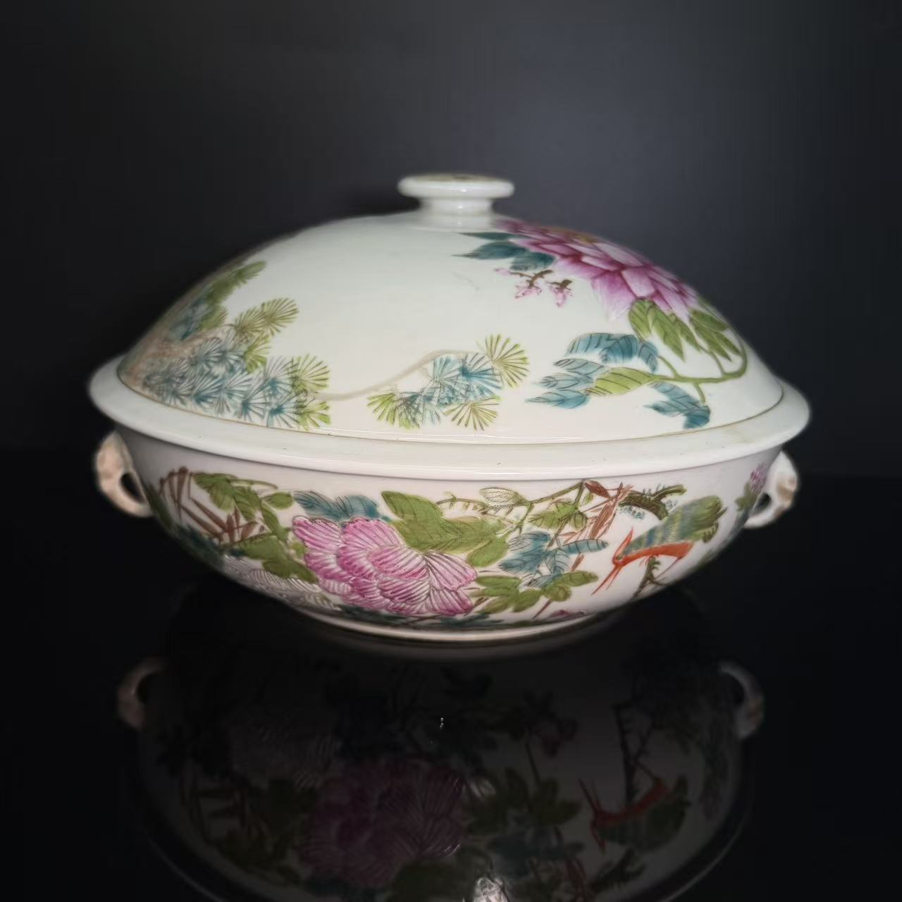 Lot80鹿鹤同春一品锅-清代年制款-高16cm口28cm-DZ11190042001019
