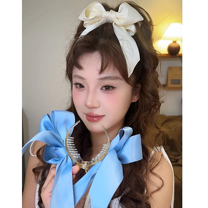 垂耳兔丸子夹！新款大号芭蕾风立体蝴蝶结飘带双面丸子头抓夹发夹