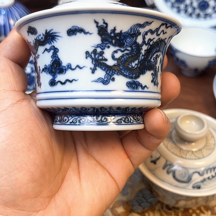 摆件双龙盖碗福利景德镇