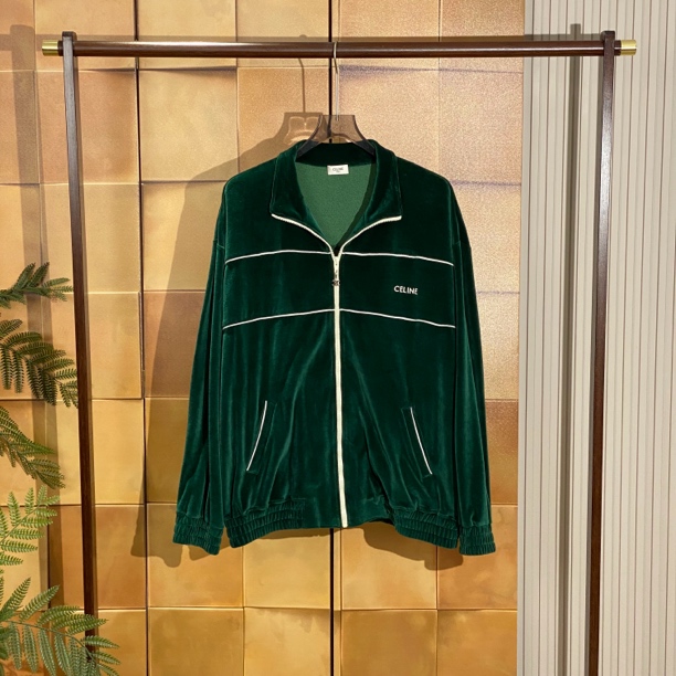 Celine 23ss新款墨绿色刺绣字母logo丝绒外套/xxl码/99新/25369