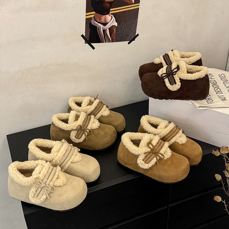 【啄木鸟】复古勃肯棉鞋女鞋外穿年秋冬季新款加绒保暖蝴蝶结棉鞋毛