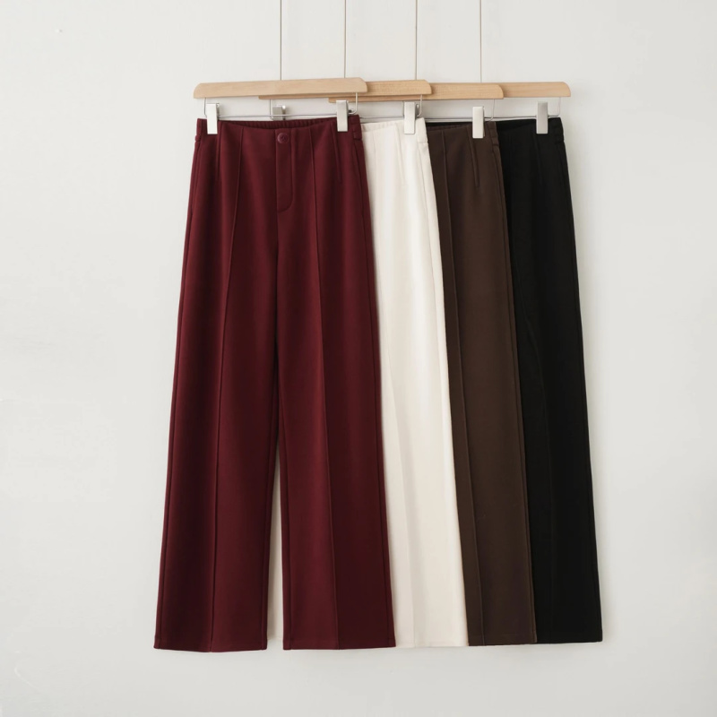 蚕丝山羊绒高腰直筒镰刀梧桐裤女秋冬垂感百搭休闲舒适长裤 KZ759