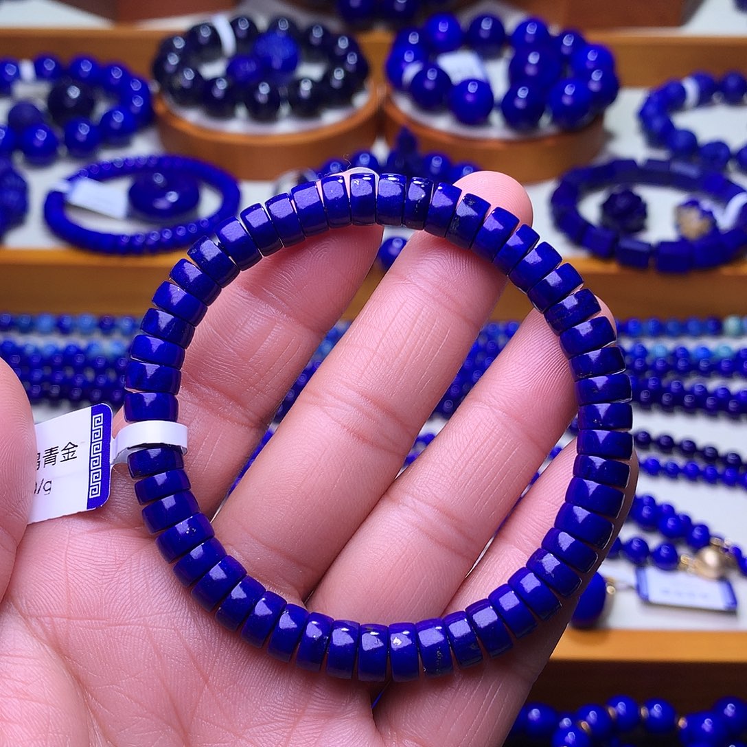 青金石未镶嵌手串7.4m高品紫药水精工药片1860