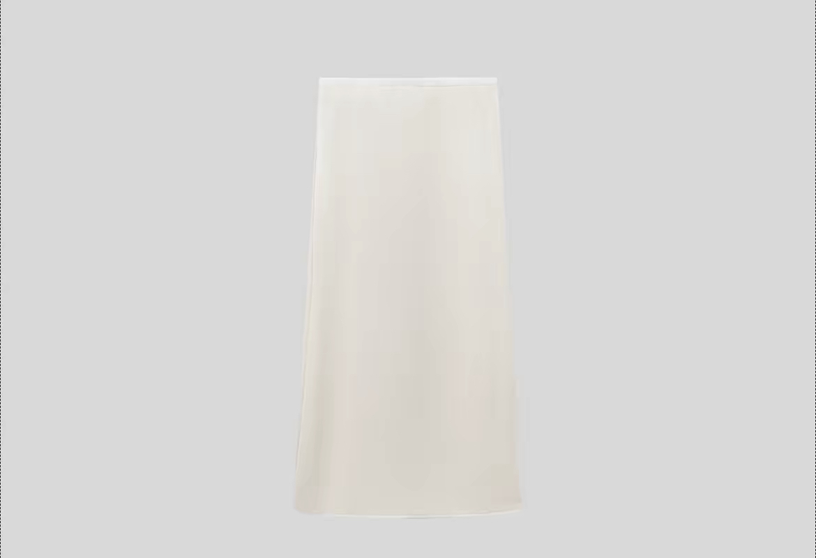 高腰A型白色中长裙女士半身裙休闲丝缎质感A字半裙