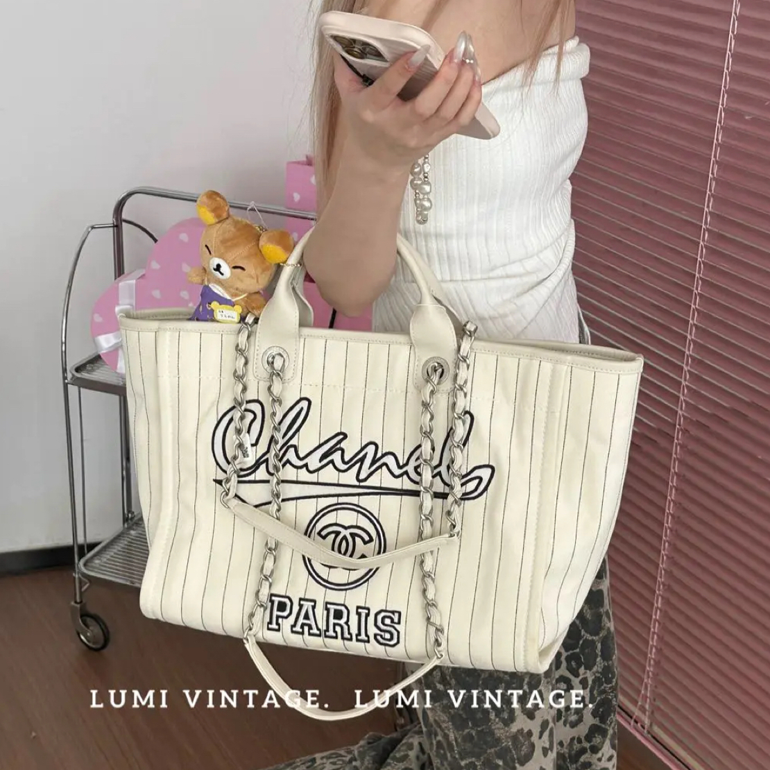 95新 Chanel/香奈儿 条纹沙滩单肩包30975483