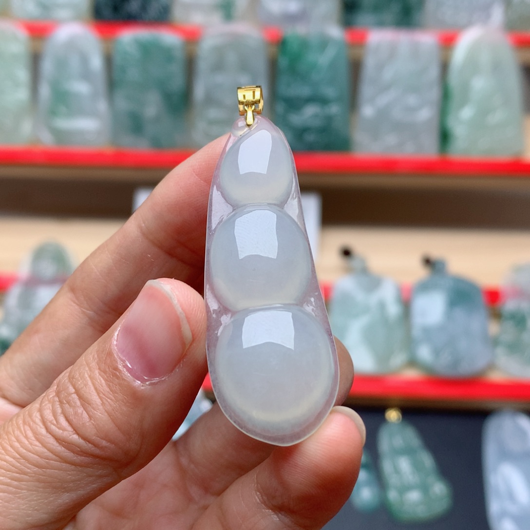 翡翠颈饰18K金镶嵌四季平安