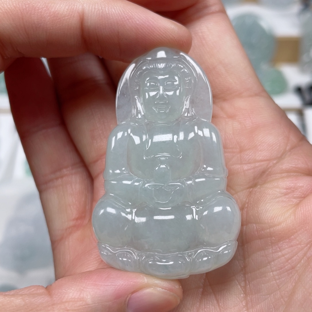 翡翠颈饰未镶嵌天然翡翠A货观音19号