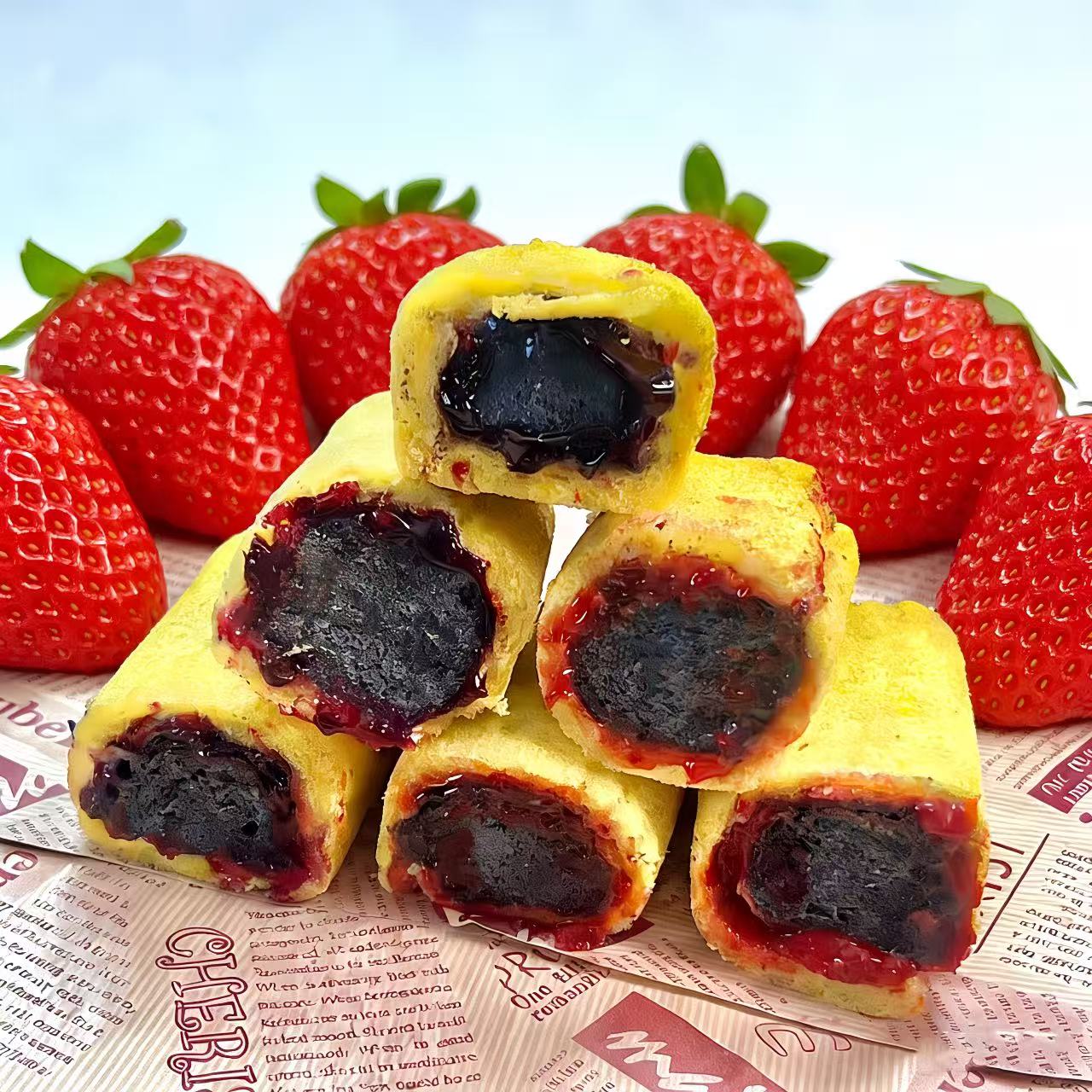 [天盛隆]黑金草莓/蓝莓抱抱卷140g*6盒，手工戚风蛋糕真材实料健康