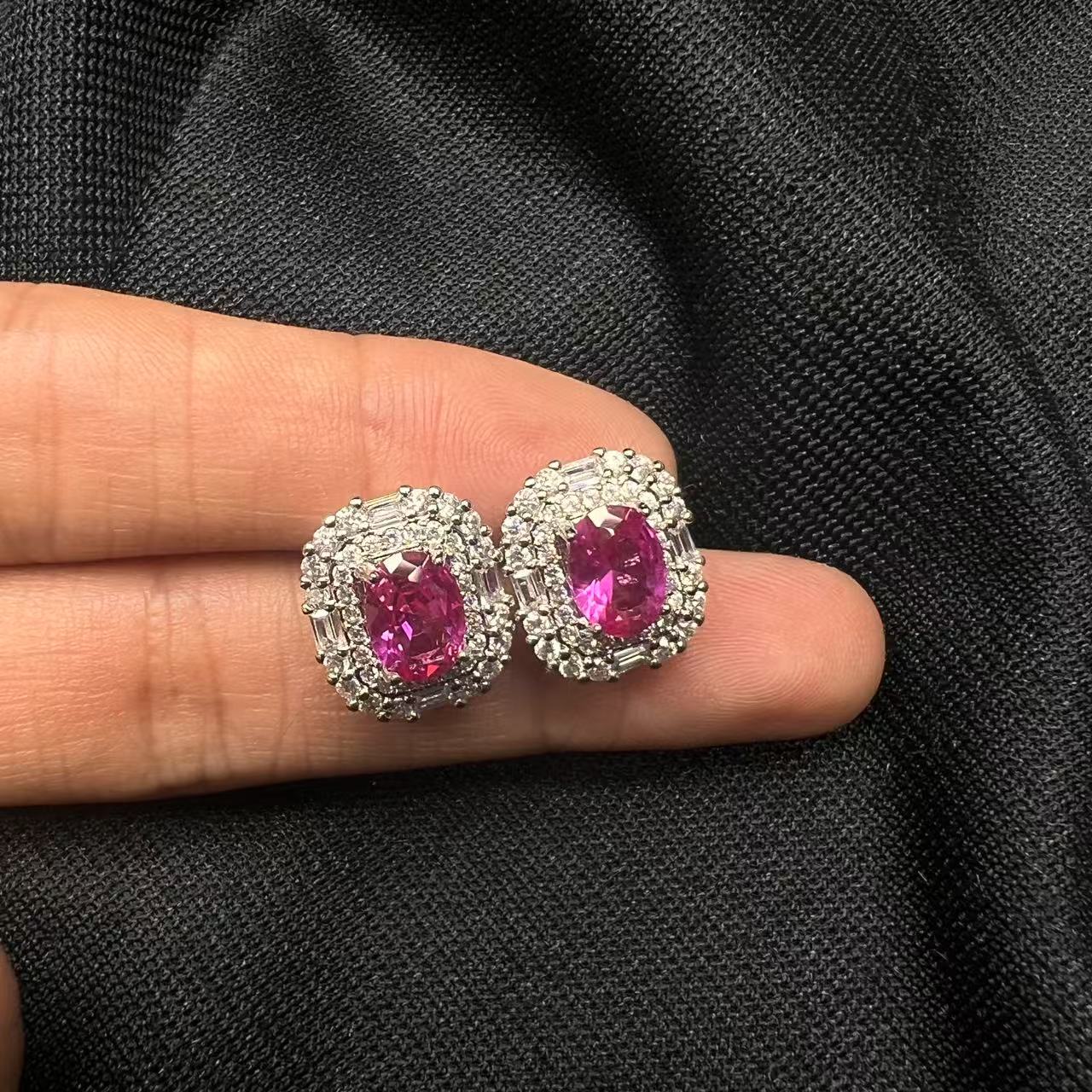 合金合成锆石耳饰 典藏轻奢热粉红宝-精工合金耳钉3