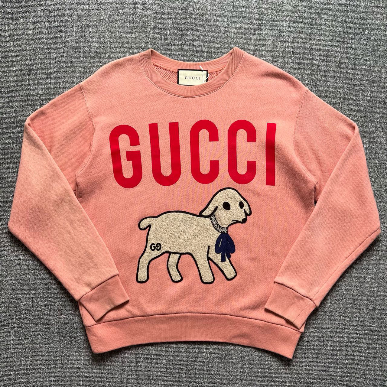 99新 GUCCI/古驰 Gucci 小羊刺绣粉色卫衣/os xs码/95新/10743