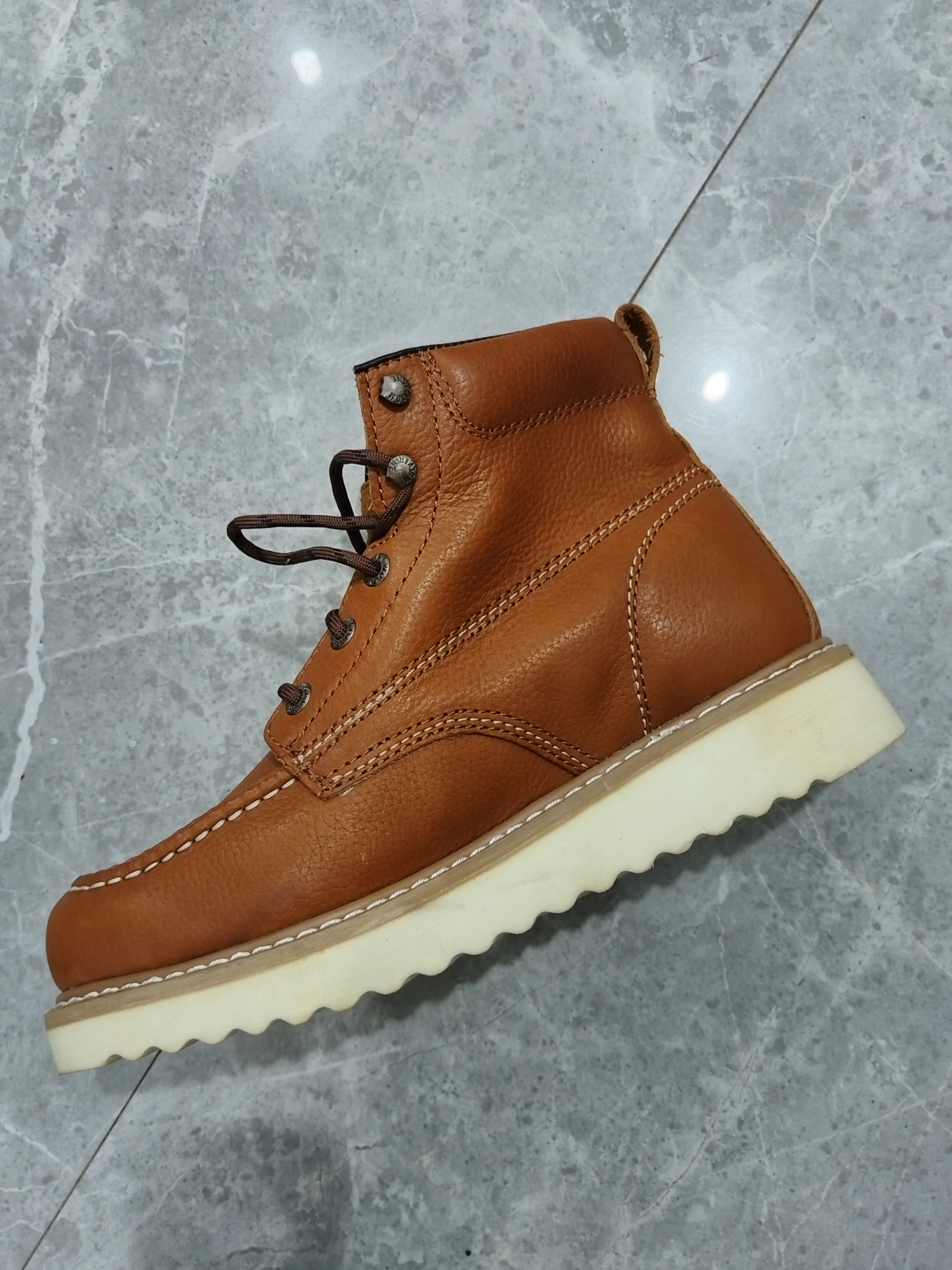 渥家皮鞋码棕色高帮马克头工装靴