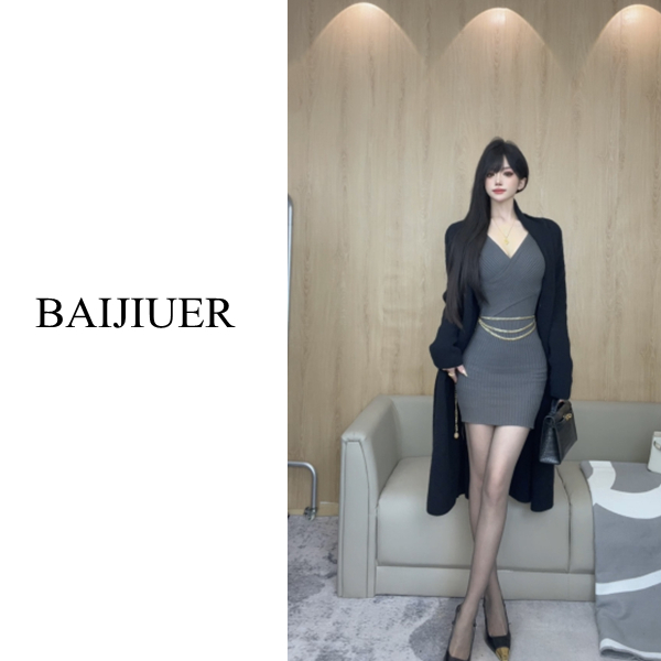 【BAIJIUER】新款毛衣外套高级感系带针织开衫中长款慵懒风