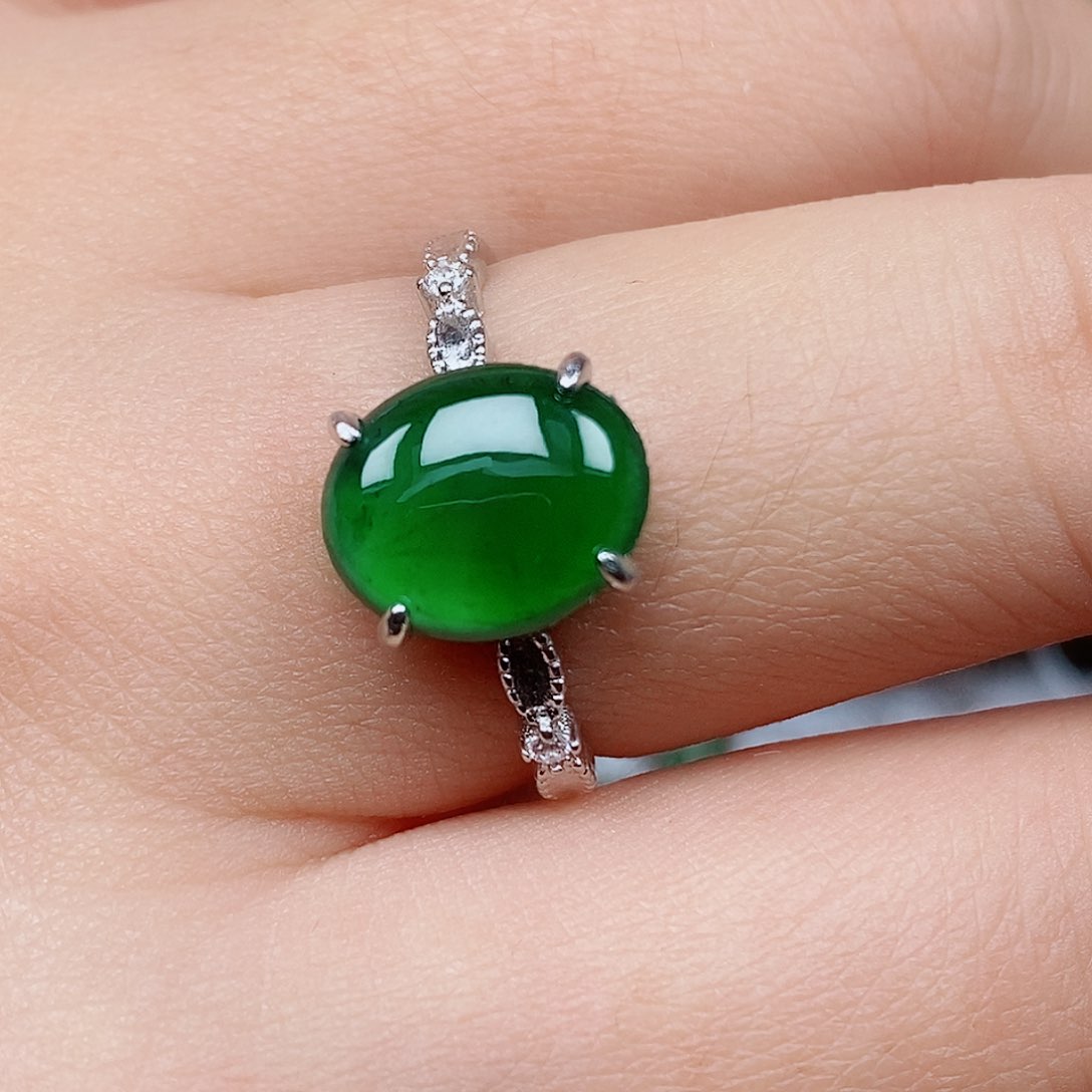 翡翠戒指银S925镶嵌戒指