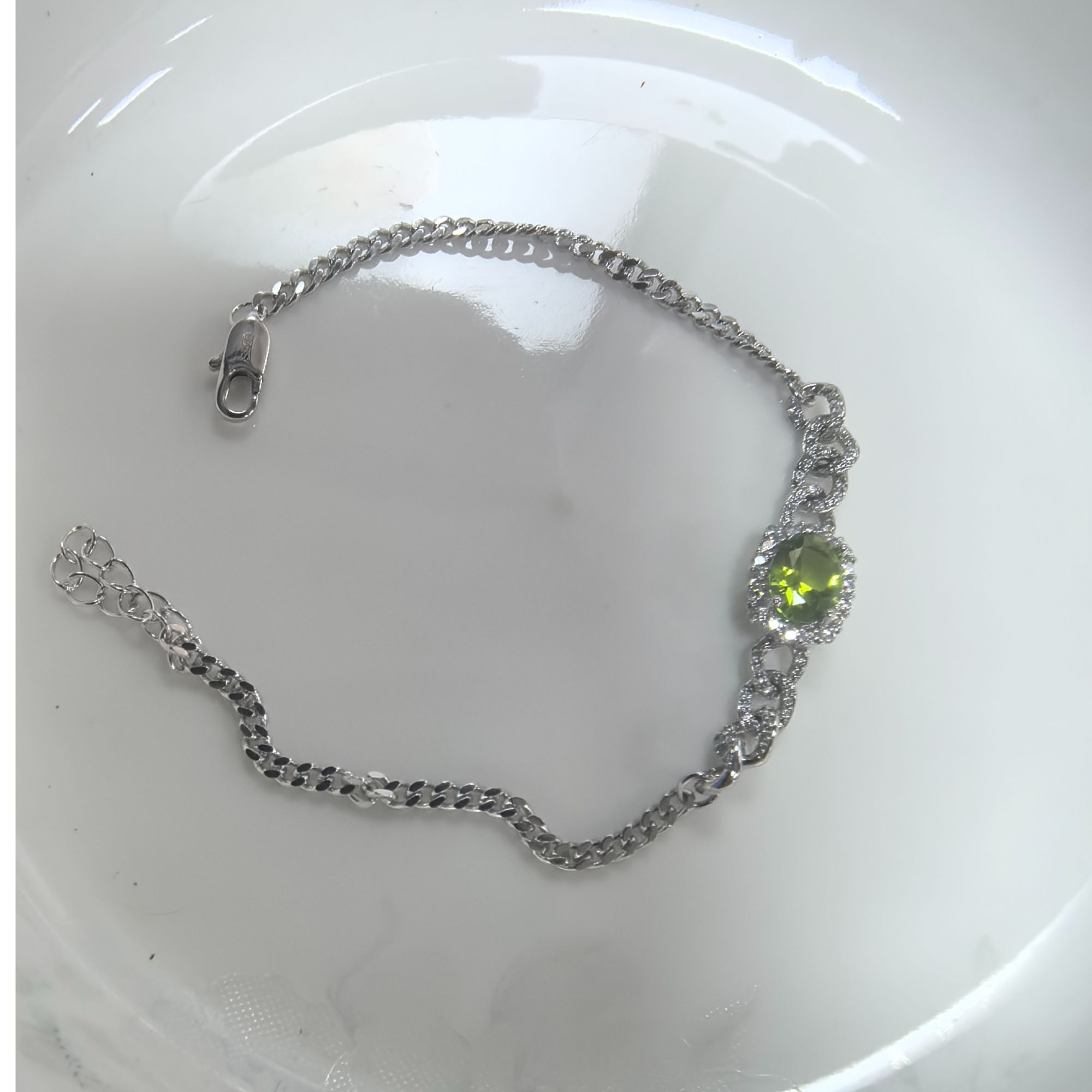 天然全净体橄榄石s925银镀k金精工版银手链