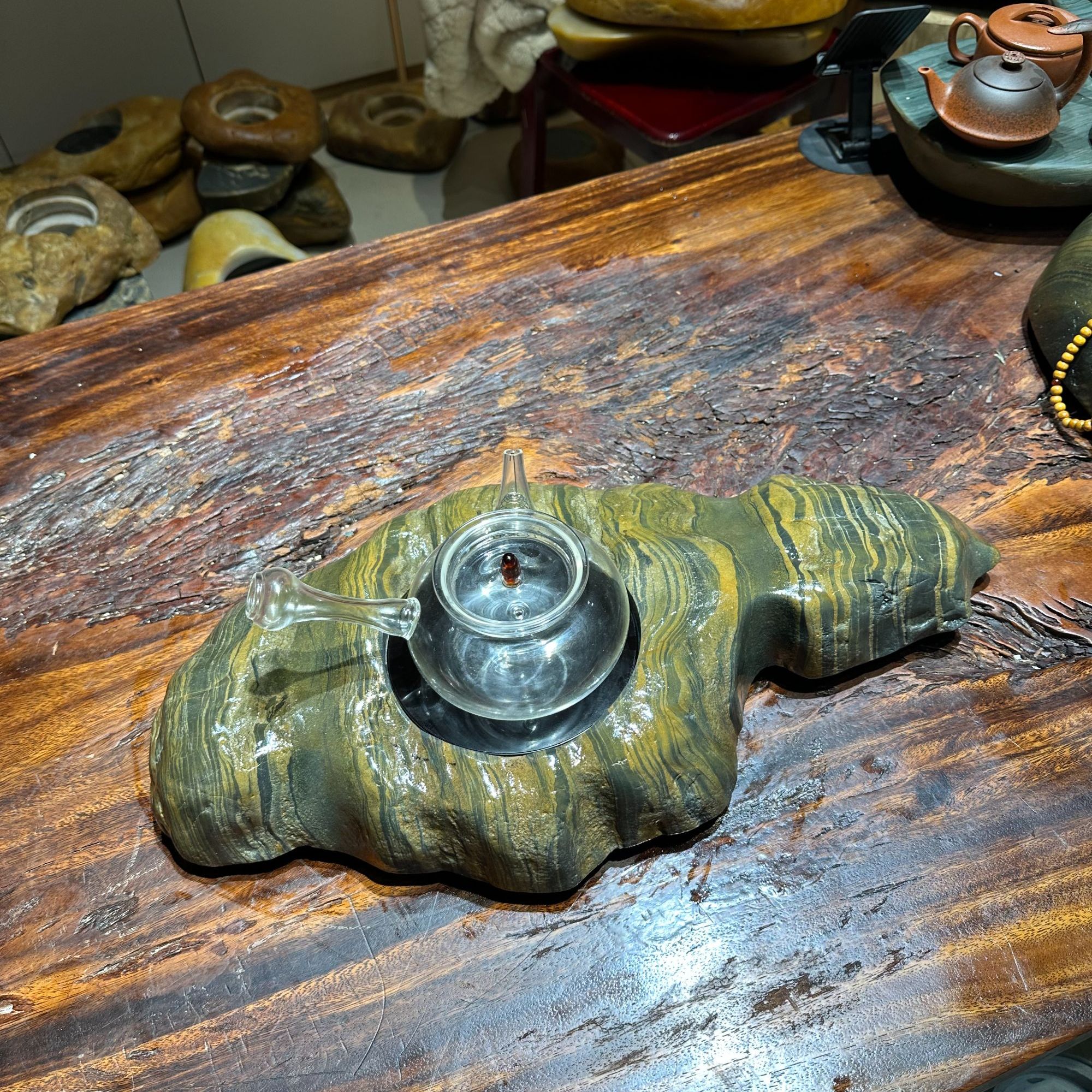 贵州奇石茶炉煮茶器电陶炉煮茶器家用茶道烧水创意耐热一体黑色