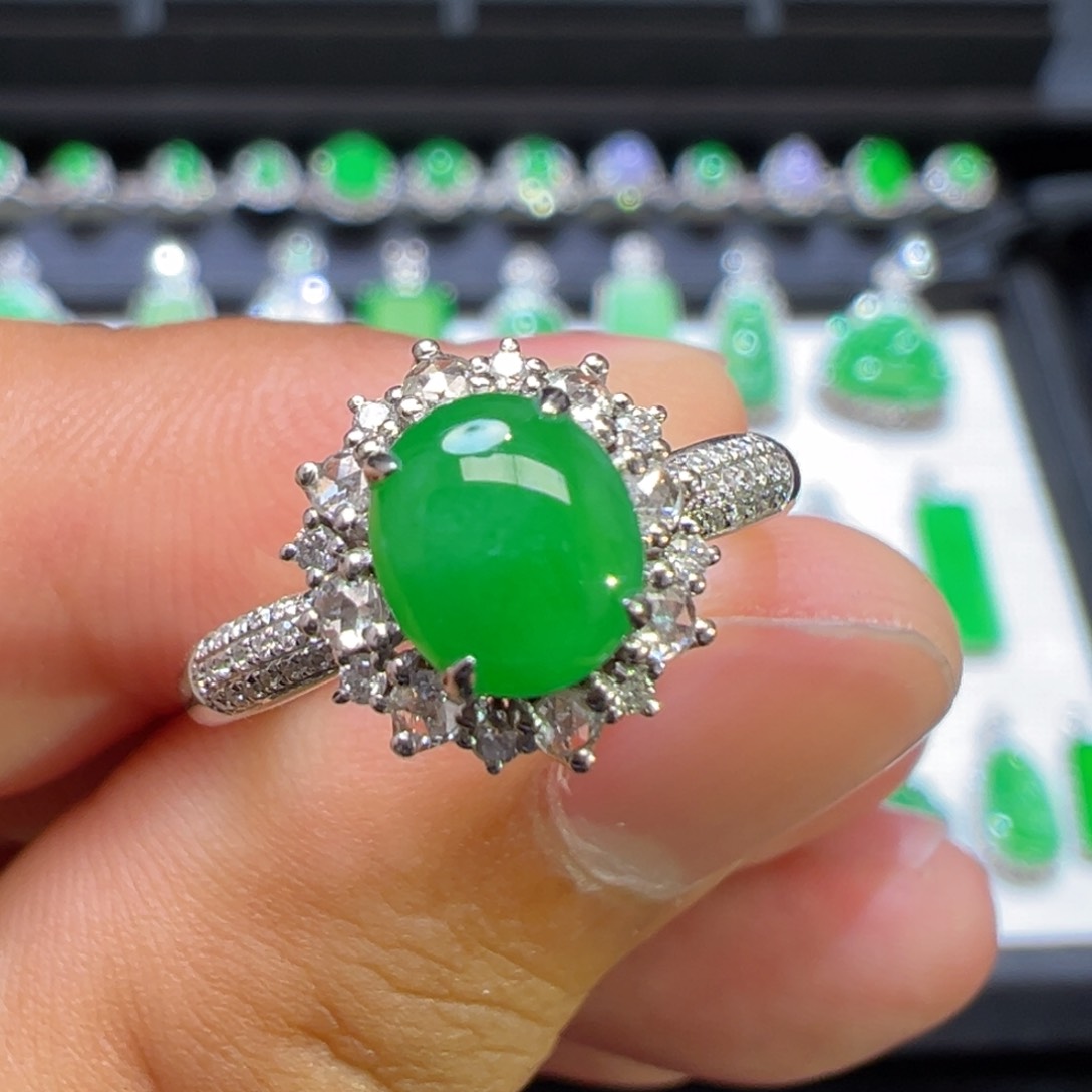 翡翠戒指18K金镶嵌收货48小时鉴赏期