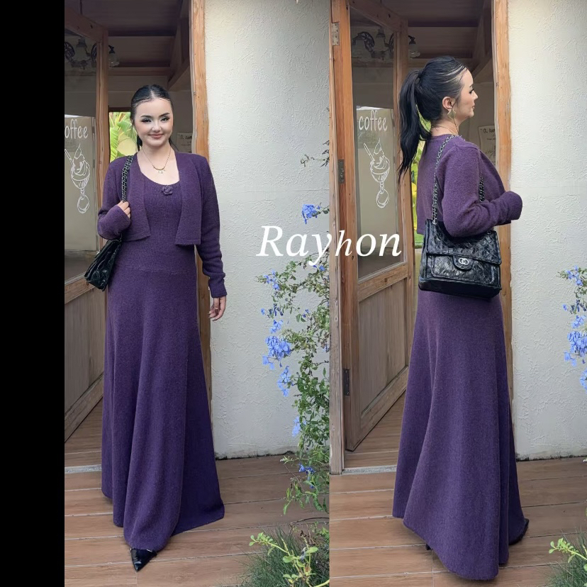Rayhon韩版气质开衫搭配修身吊带连衣裙时尚套装