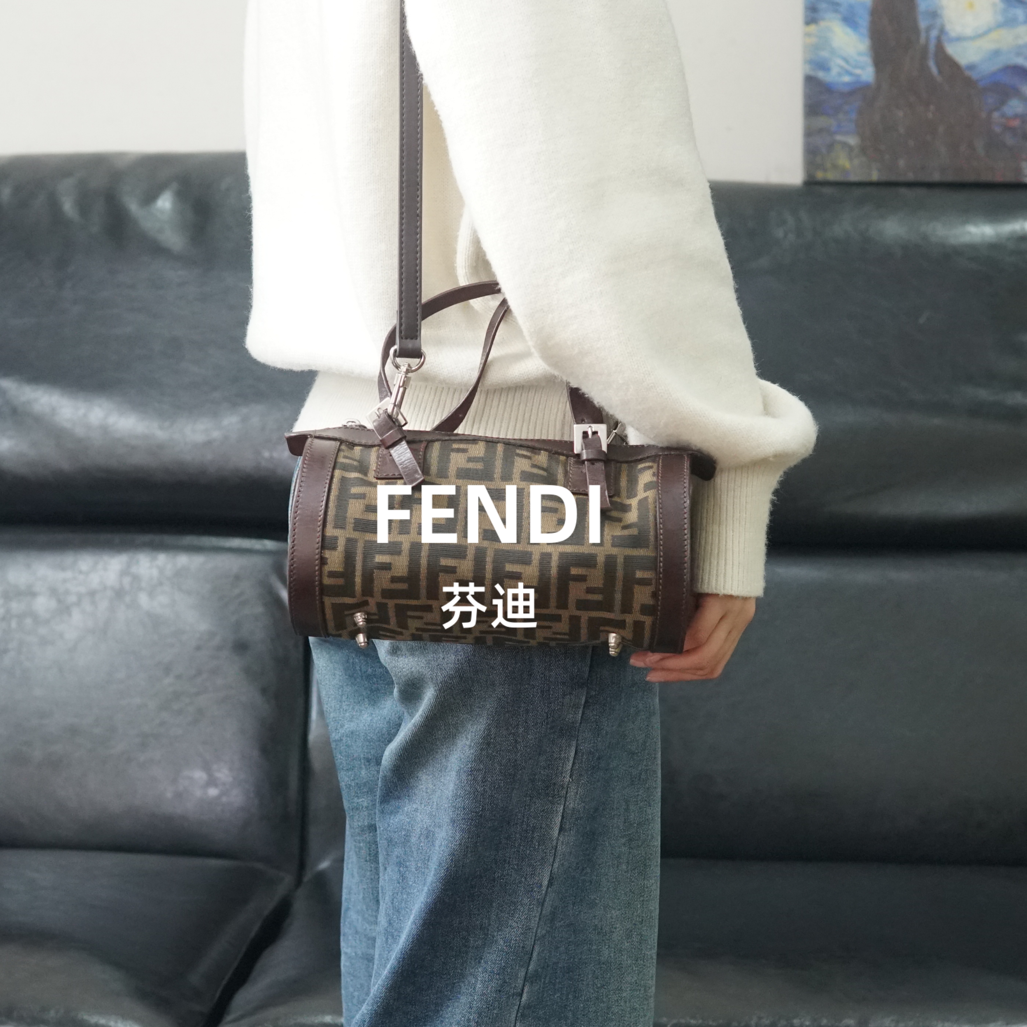 95新 FENDI/芬迪 老花圆筒包/WJ03207409/7409