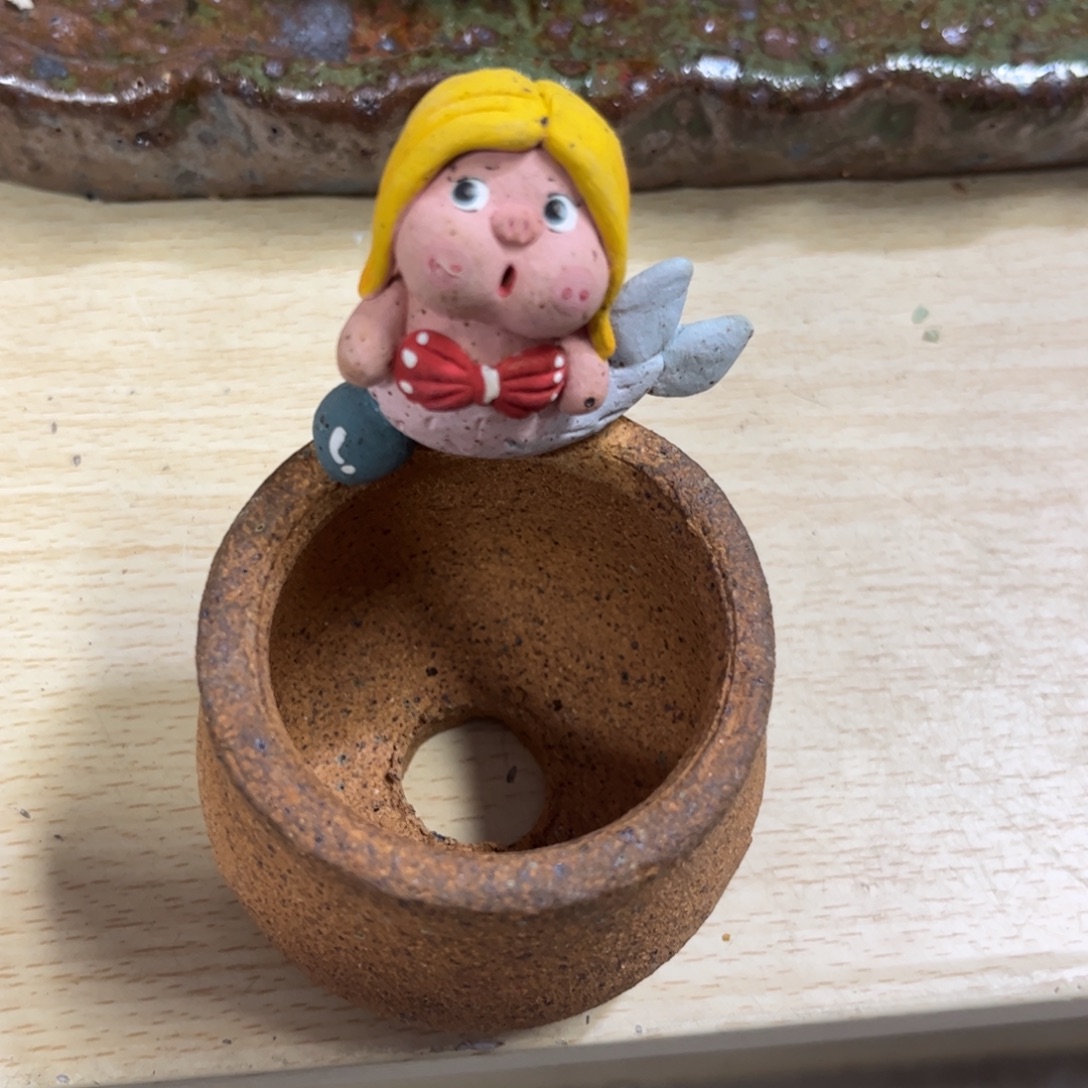 泥塑古镇炻陶花盆