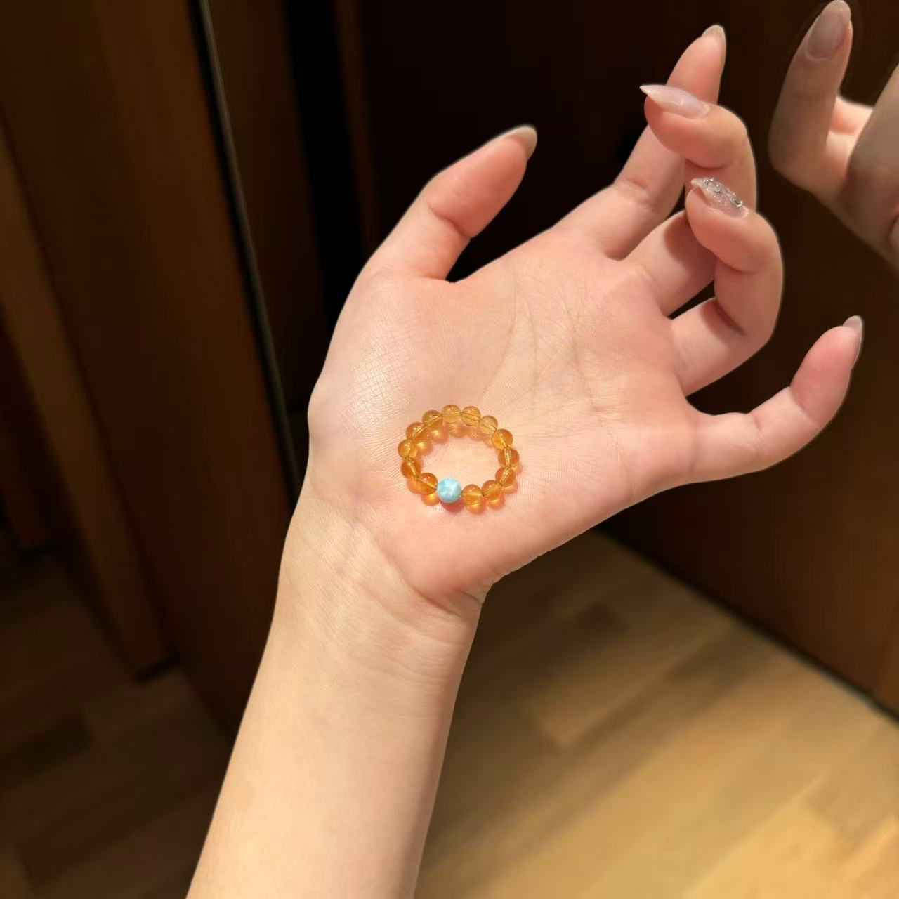 源源手作*金橘蓝海戒圈E