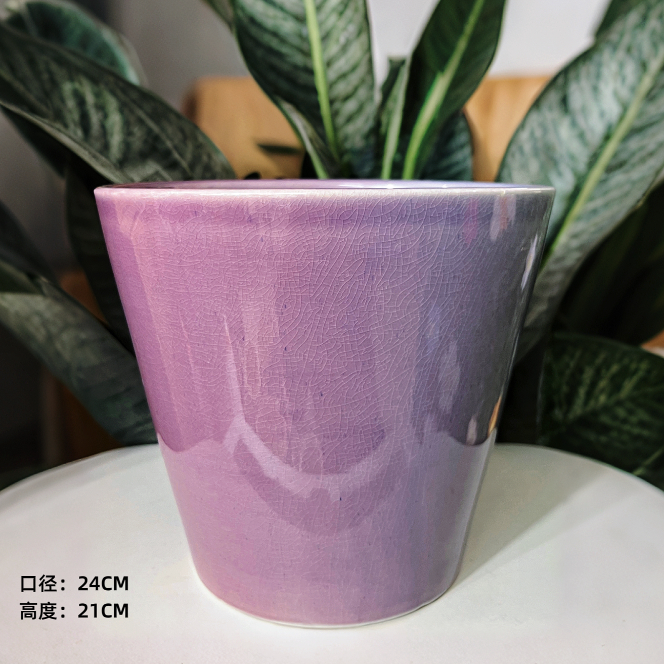 紫色冰裂纹口24高21高档陶瓷花盆金钱树龟背竹绿箩山茶花通用
