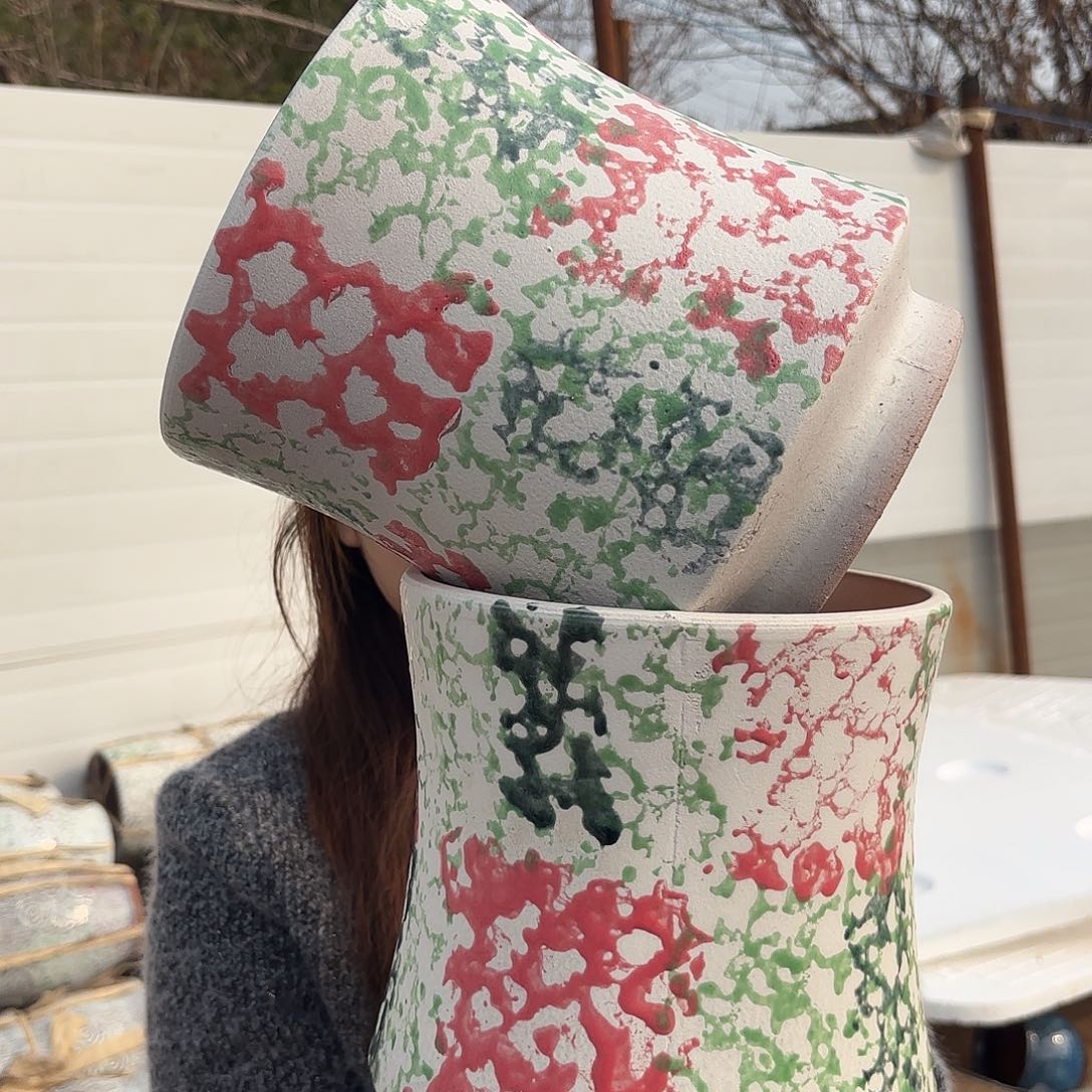 口径20高度22两个粉绿蛮腰