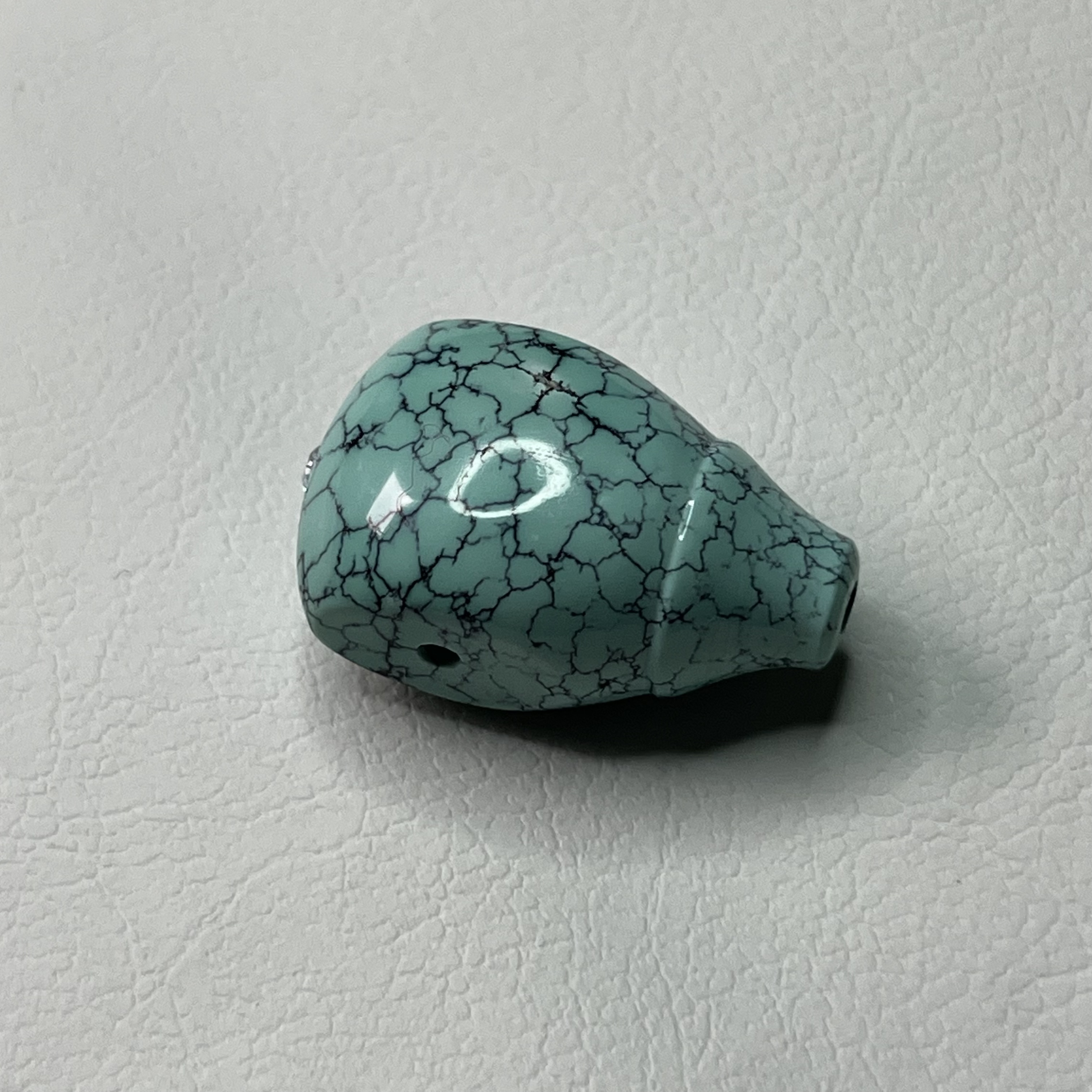 天然绿松石三通 高瓷蓝绿网花瓷釉级 长18.5mm宽9.2mm厚8.2mm