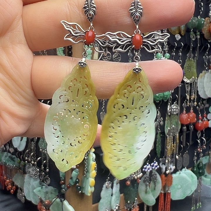 ****࿐翡翠银S925镶嵌耳饰