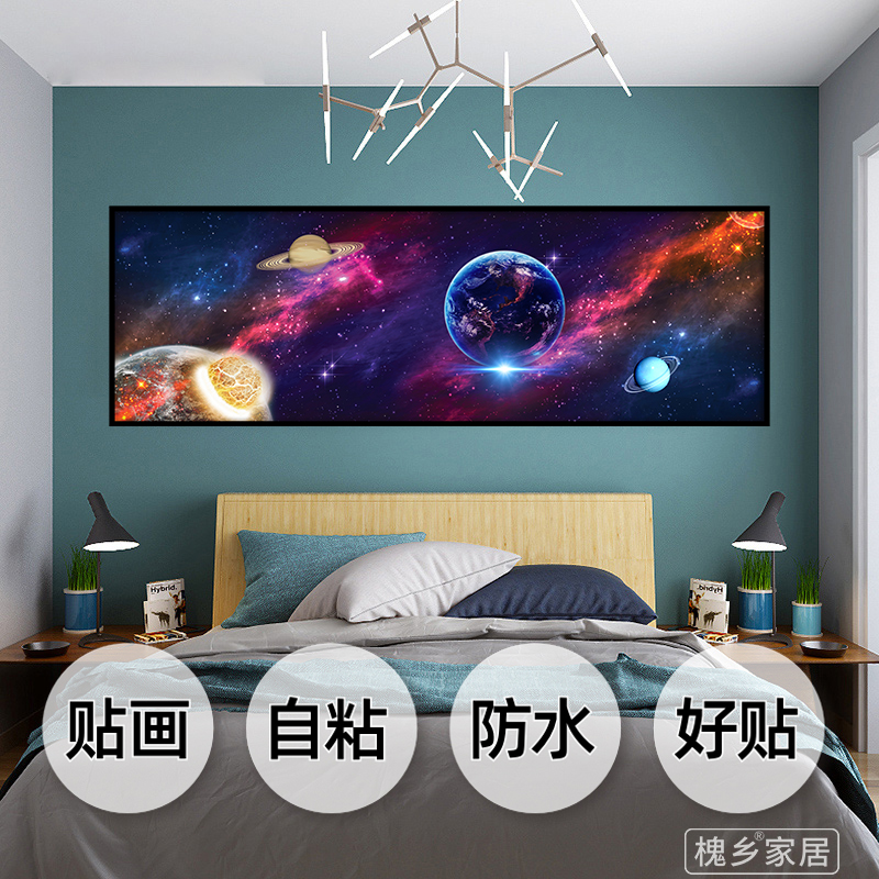 太空星球儿童房床头背景墙自粘装饰画男孩女孩卧室墙纸自粘贴纸画