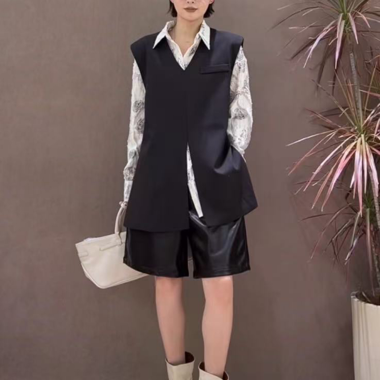 DA-J早秋新款原版欧货V领西装马甲女宽松高级感气质无袖背心外套
