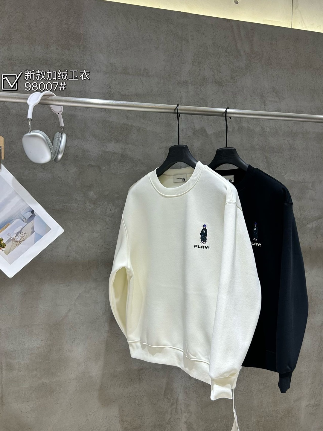 823 素劲Y 潮牌冬季重磅男女卡通刺绣领加绒卫衣  WY98007