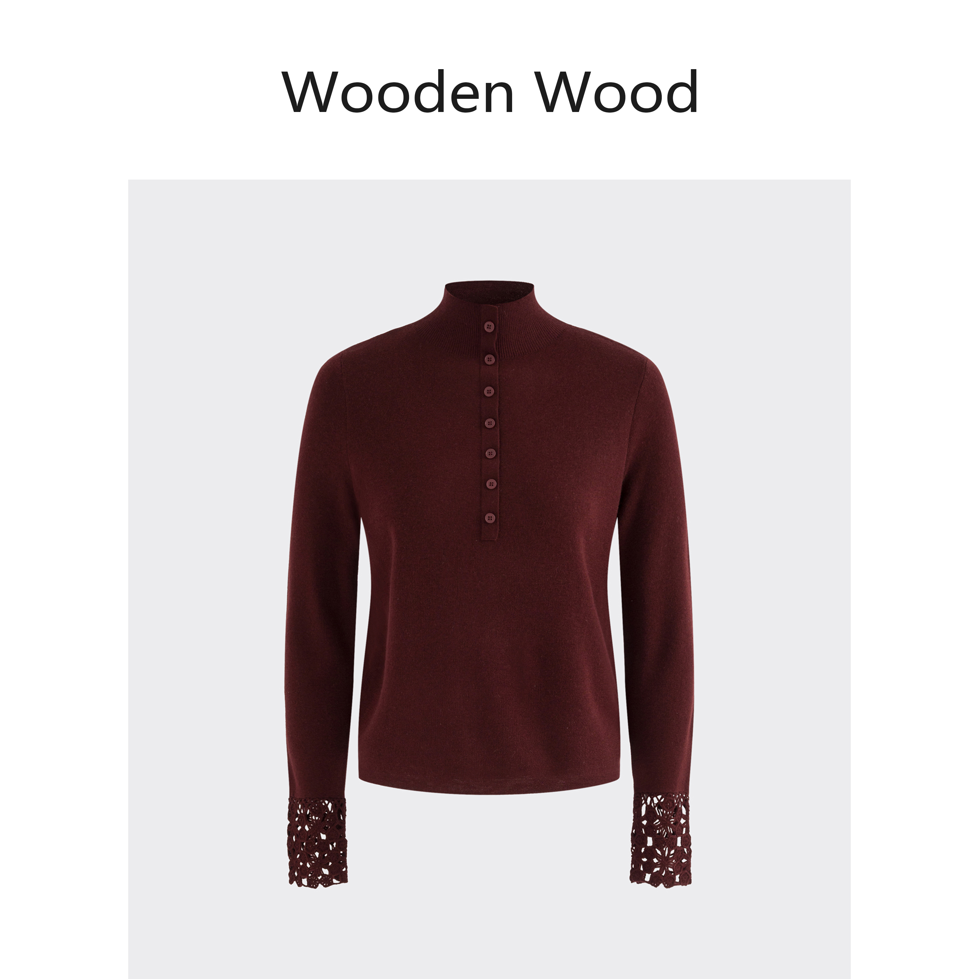 Wooden Wood“低调浮华”高端设计袖口镂空立领套头打底衫P24062