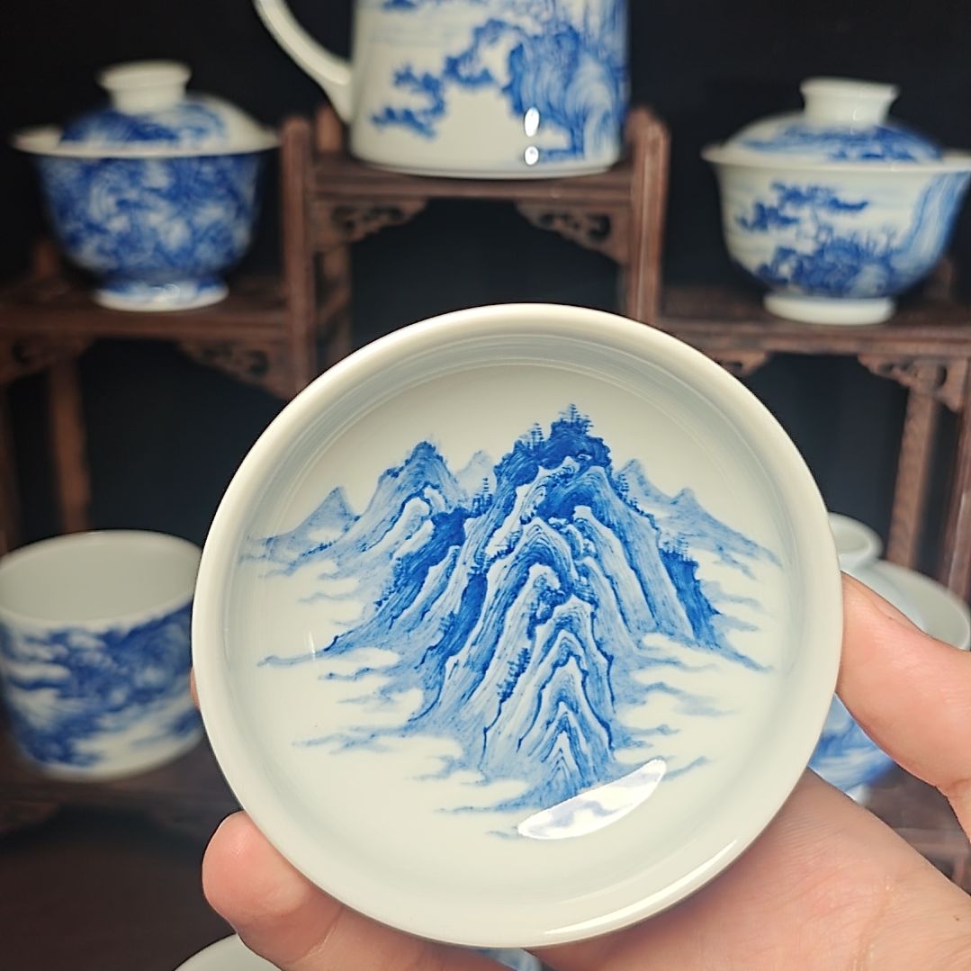 刹***恒摆件青花山水主人杯
