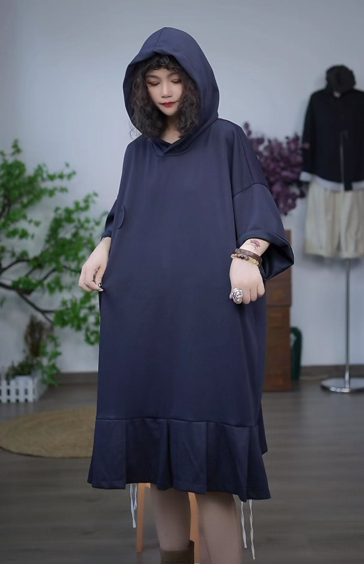 【若汐女装】欧韩版宽松大版休闲百搭设计款连帽连衣裙808