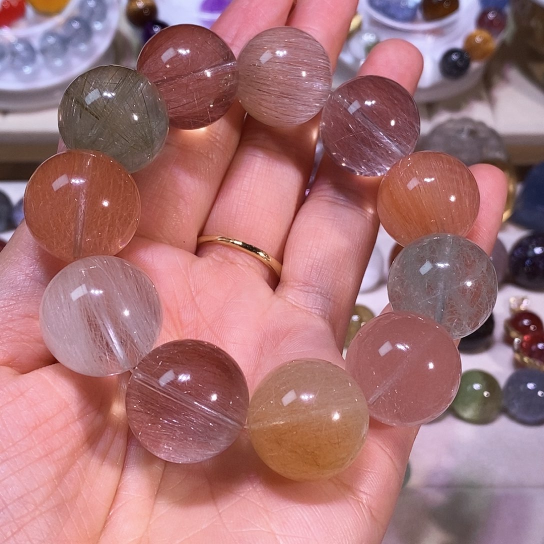 珠宝半成品水晶未镶嵌天然兔毛手链