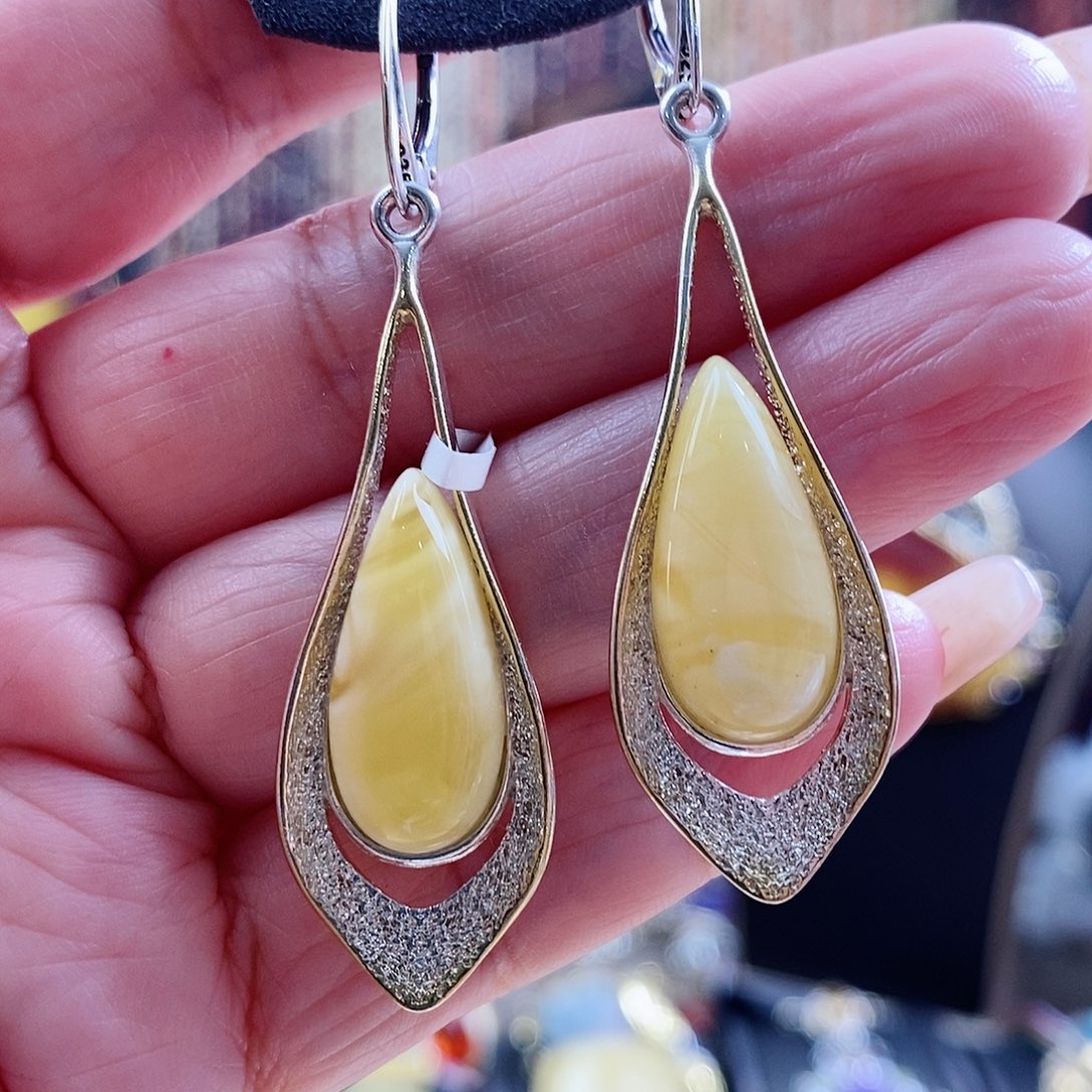 琥珀银S925镶嵌耳饰耳环