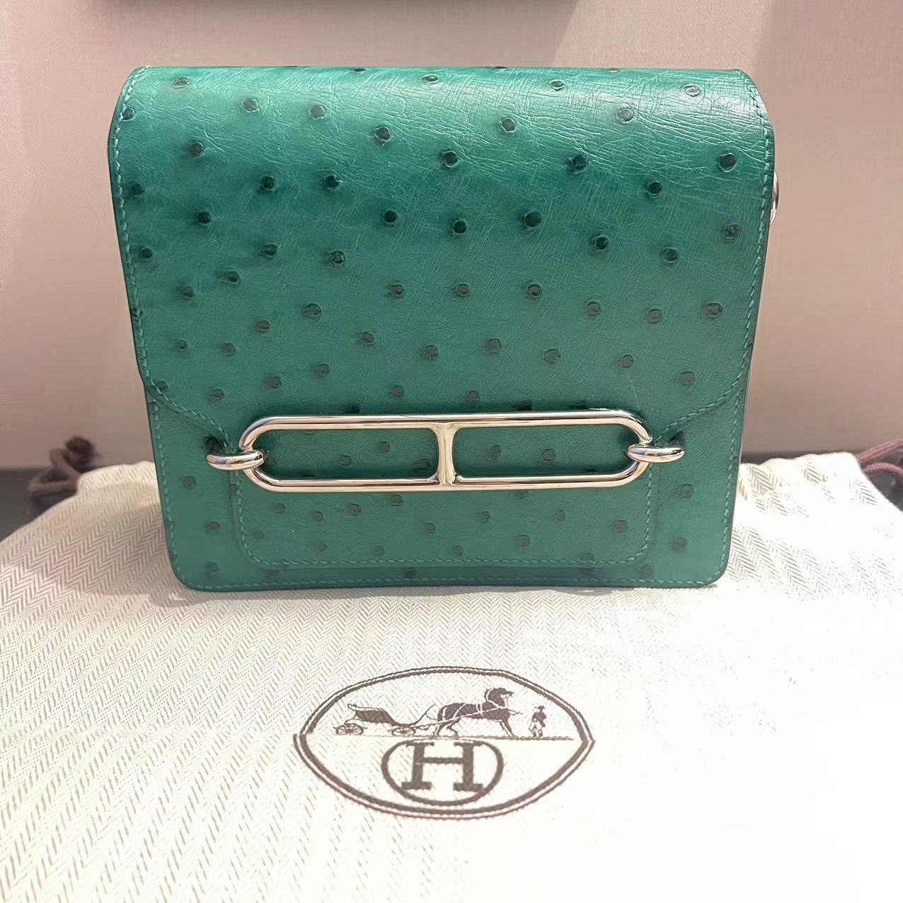 95新 Hermes/爱马仕 绿色鸵鸟皮康康单肩包斜挎包