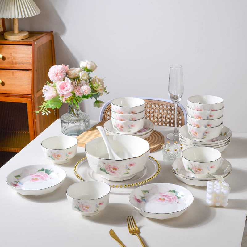 【电光金金陵牡丹18件套】2025年新款套装家用碗盘乔迁餐具