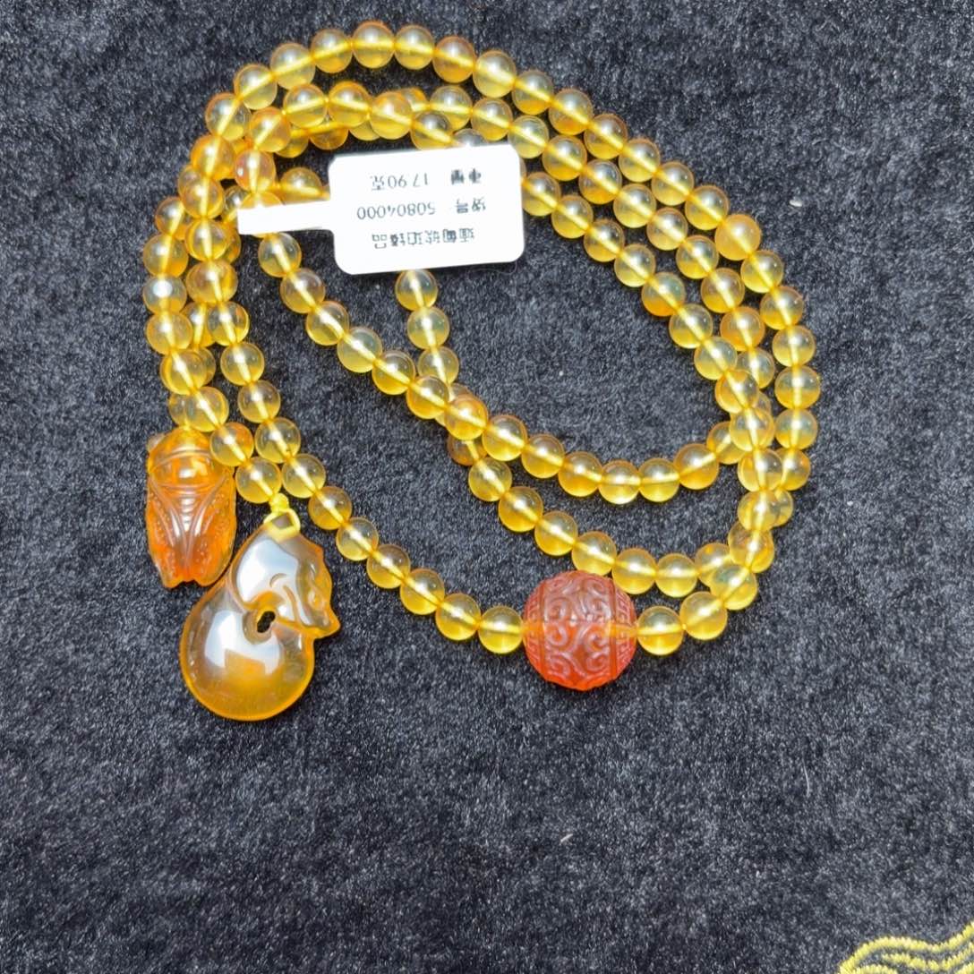琥珀未镶嵌珠宝奇石金珀仿古龙套链