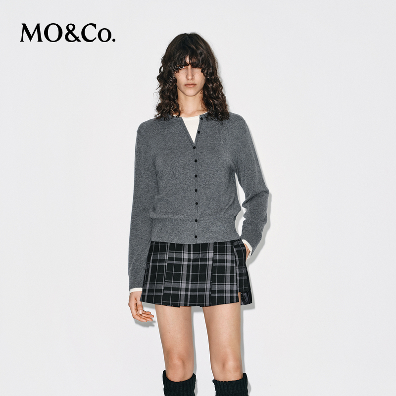 MOCO针织衫2025冬新品羊毛羊绒假两件撞色圆领V领短款MBE4SWTT06