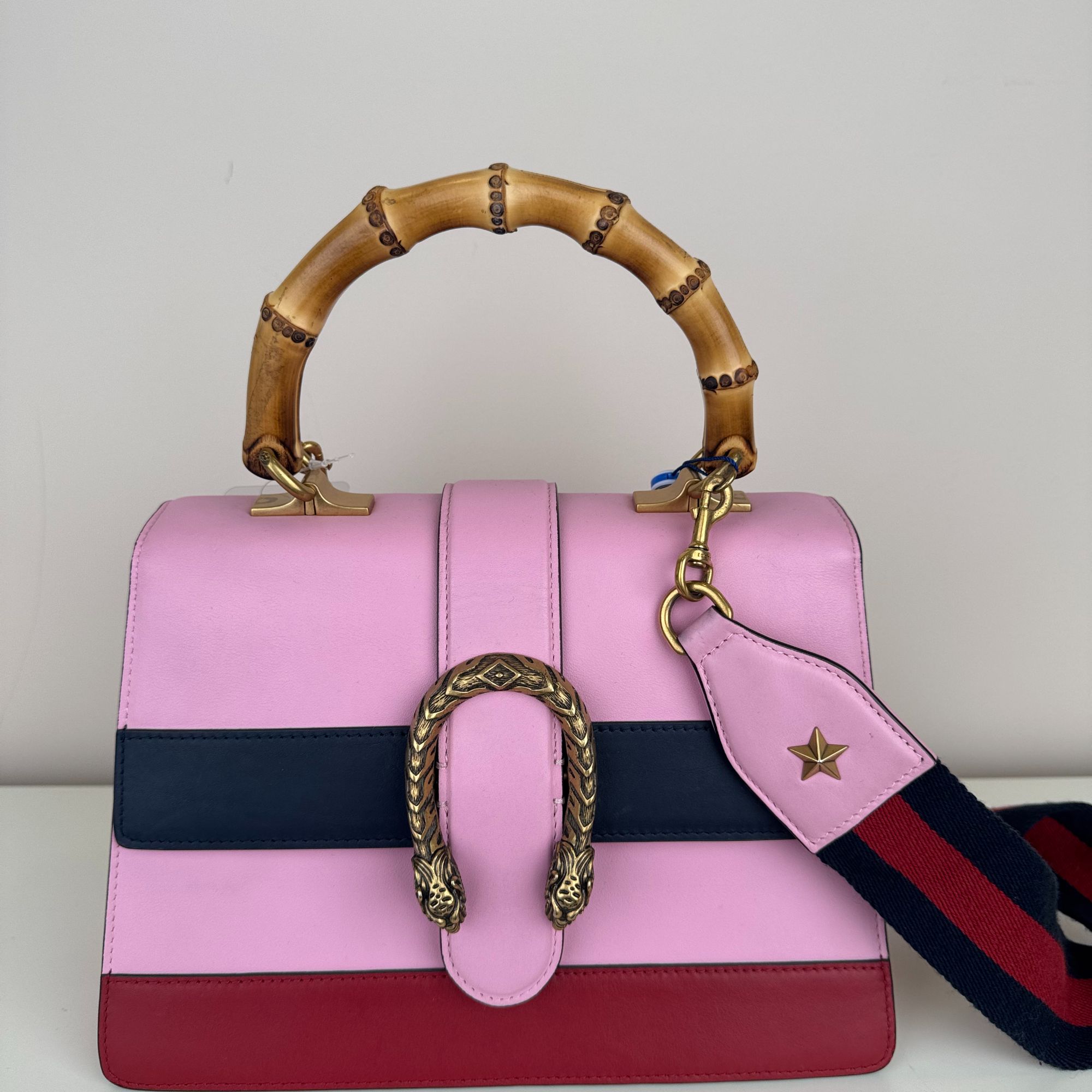 95新 GUCCI/古驰 拼色酒神手提斜挎包X494824