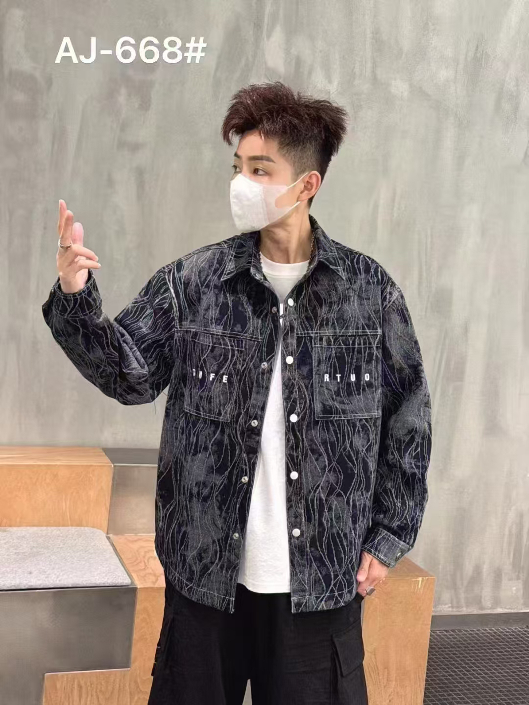 美式复古刺绣水洗做旧牛仔外套男春秋款潮牌宽松休闲翻领夹克上衣