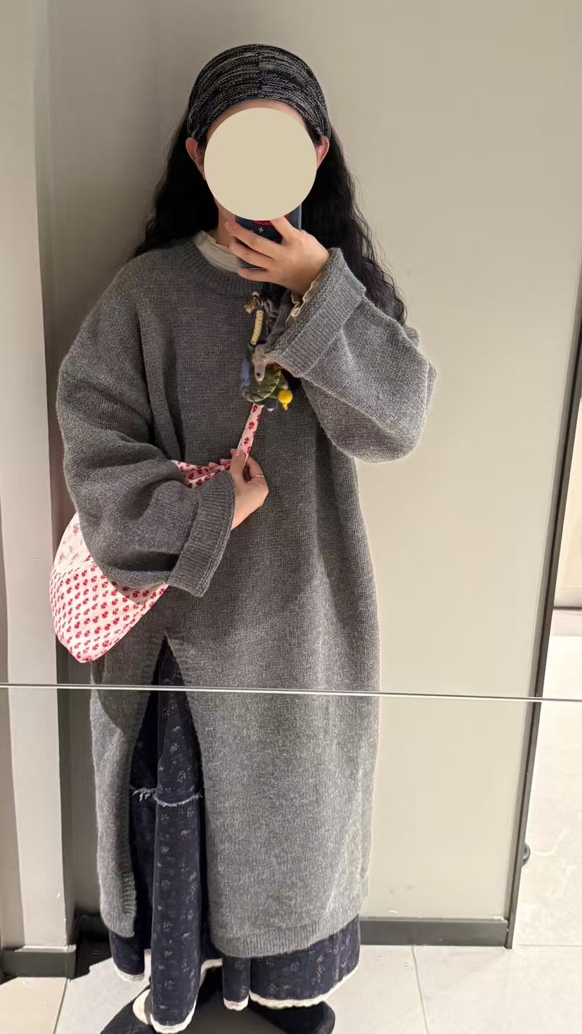 CHAI#890706#长款加厚开叉针织毛衣 FL