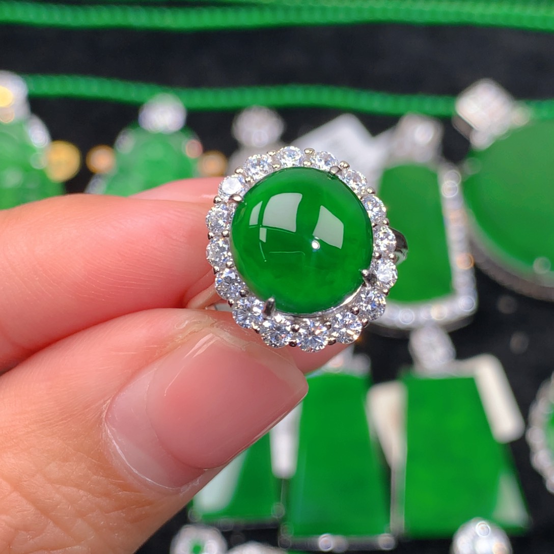 翡翠戒指银S925镶嵌翡翠